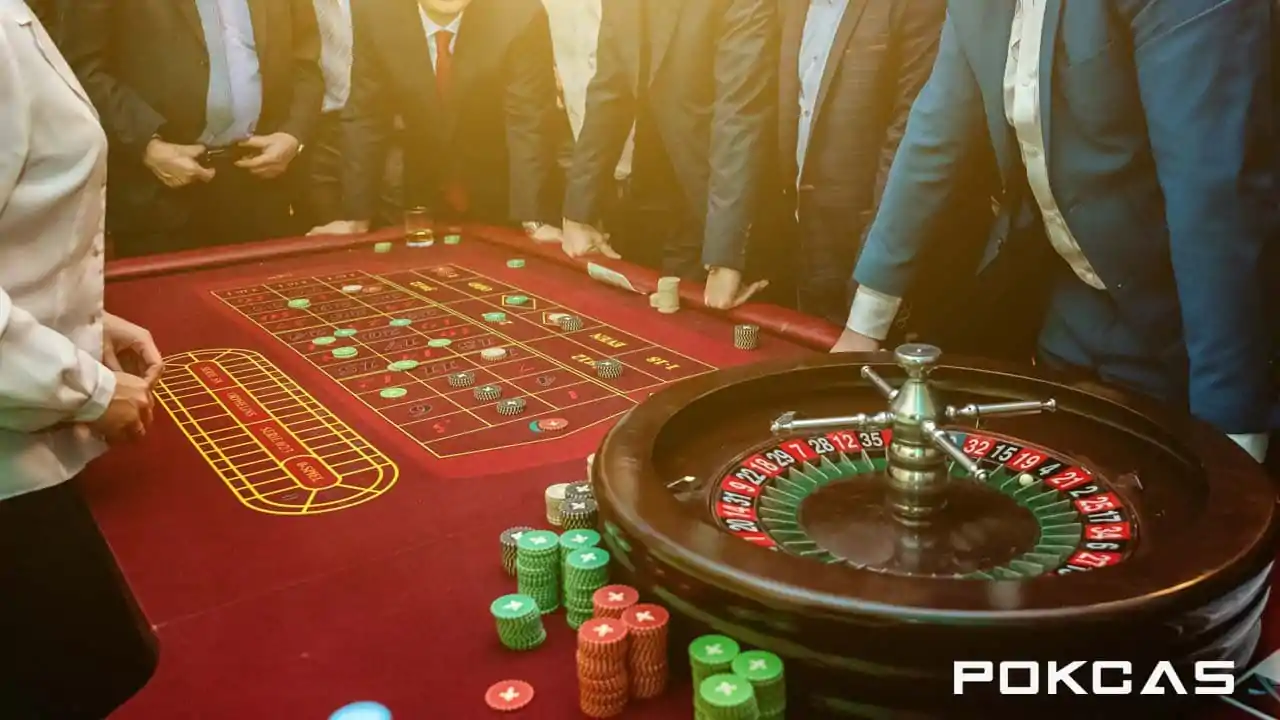 roulette casino table and players playing