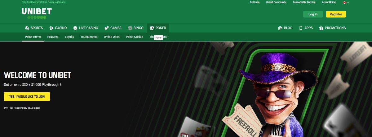 Unibet Poker Homescreen