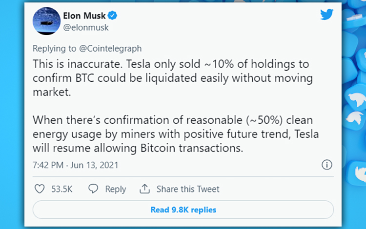 Elon Musk Tweet about bitcoin