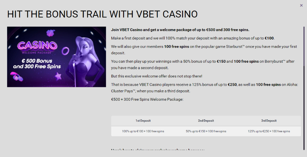 Vbet casino euro welcome bonus