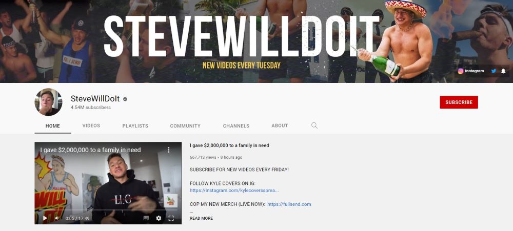 SteveWillDoIt YouTube page