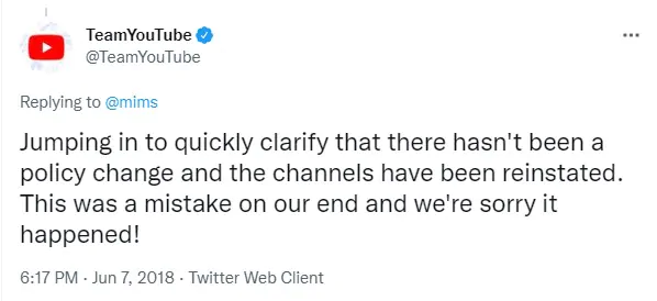 YouTube Tweet