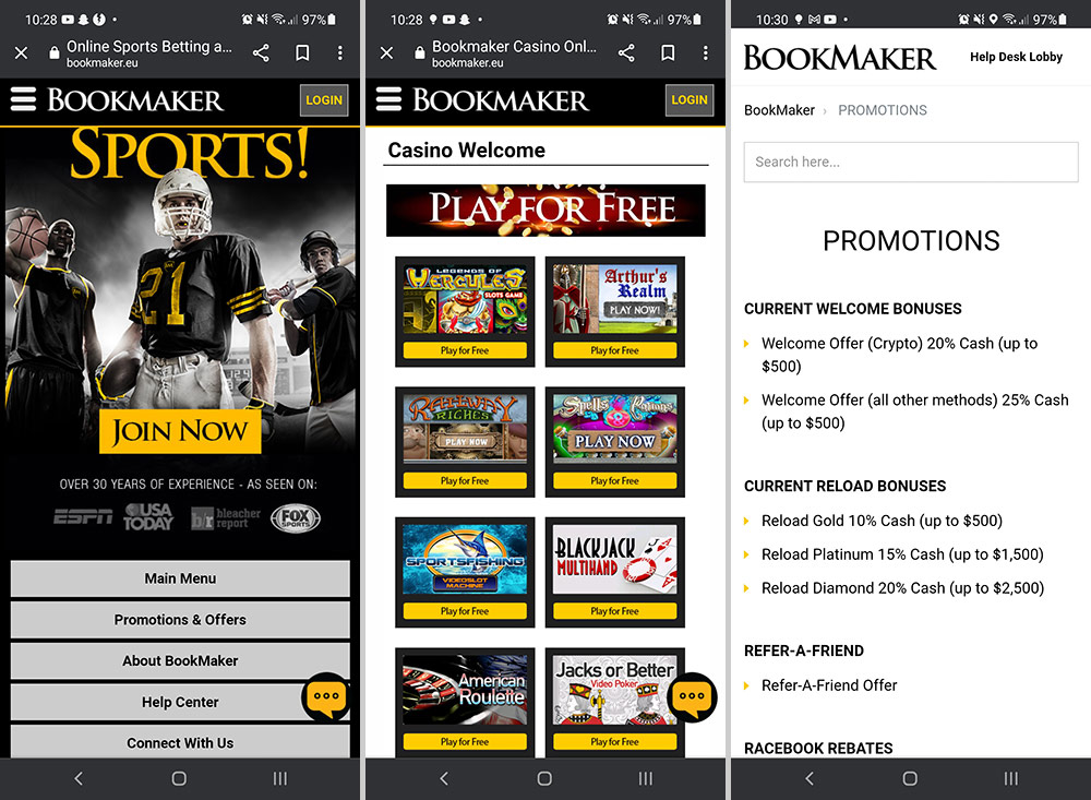 Bookmaker Mobile Site
