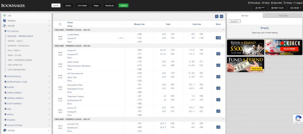 Bookmaker's Sportsbook Interface