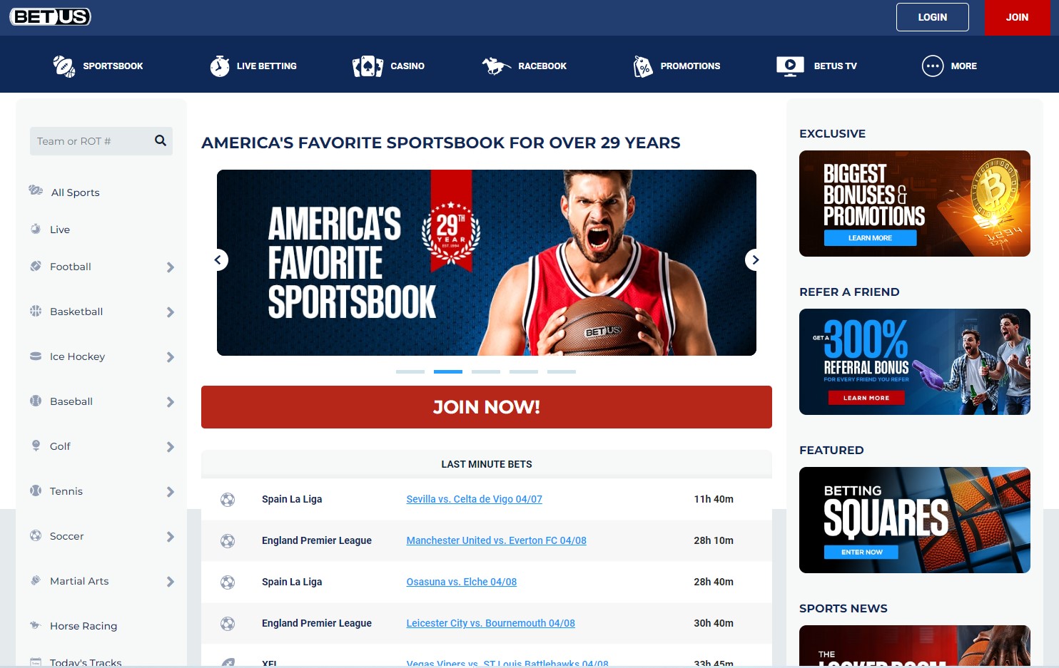 BetUS sports betting interface
