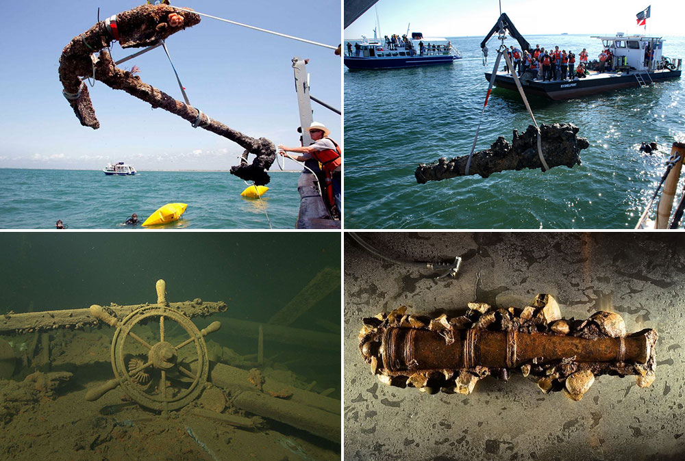 Artefacts found on the shipwreck of the Queen's Revenge