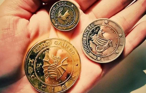 Wizarding currency in Harry Potter comes in three denominations, The galleon, sickle and knut