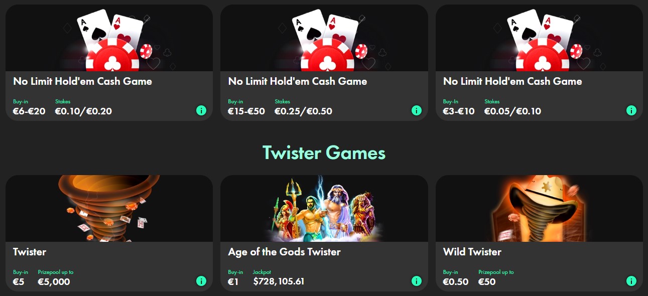 Bet365 Poker Games Menu