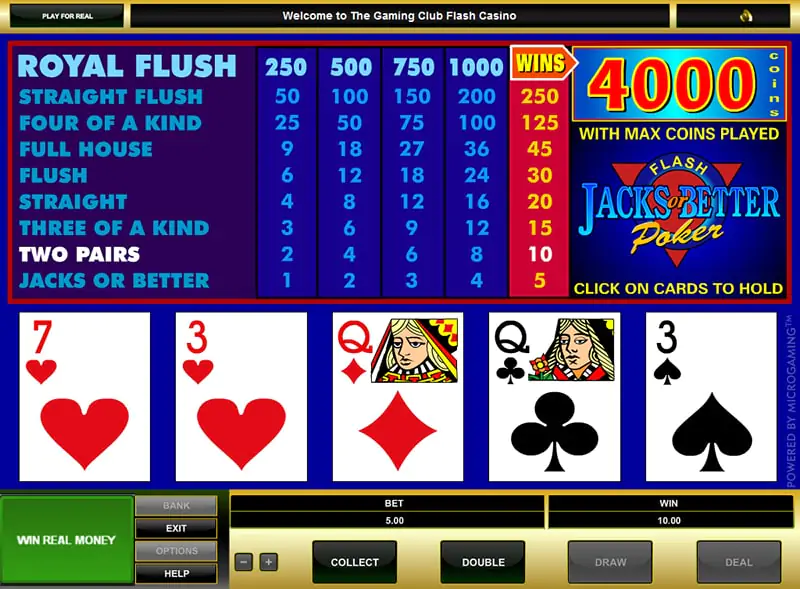 Jacks or Better interface by Microgaming