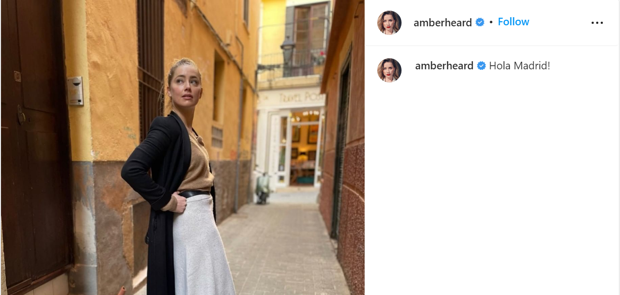 Amber heard poses in Spain after Depp v. Heard judgement