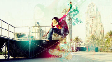 Skateboarder doing a kick-flip