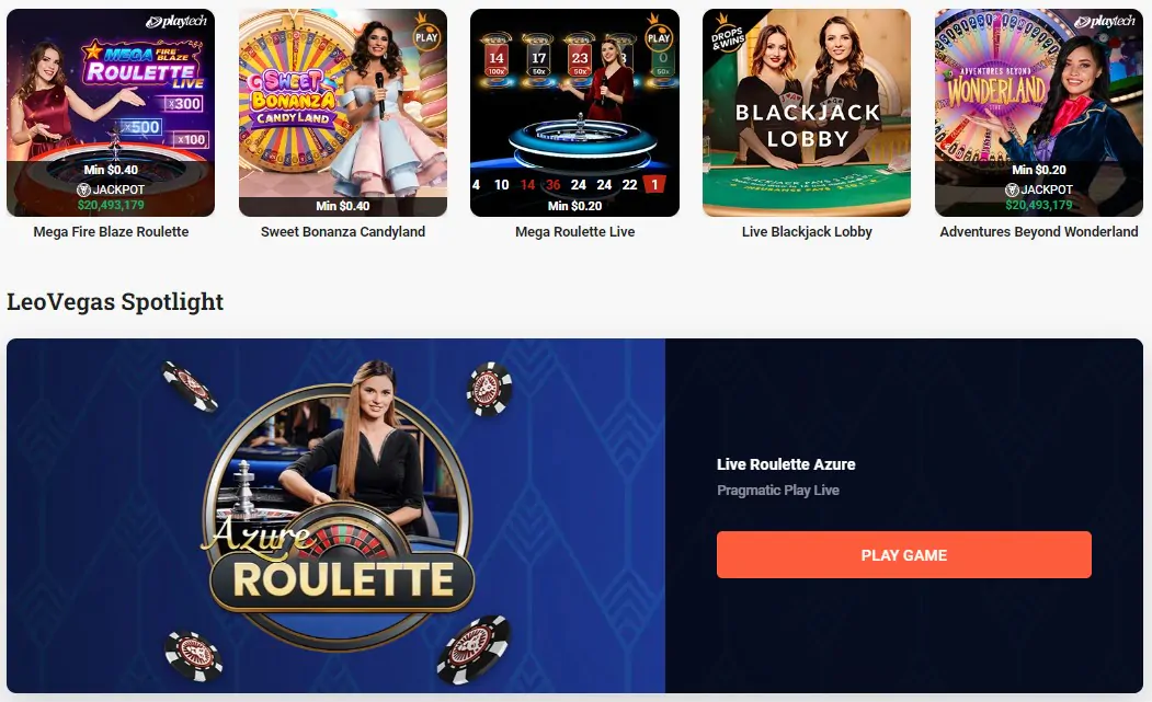 LeoVegas Live Casino Game Titles