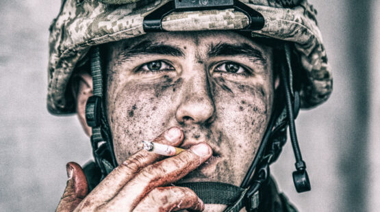 Soldier smoking a cigarette