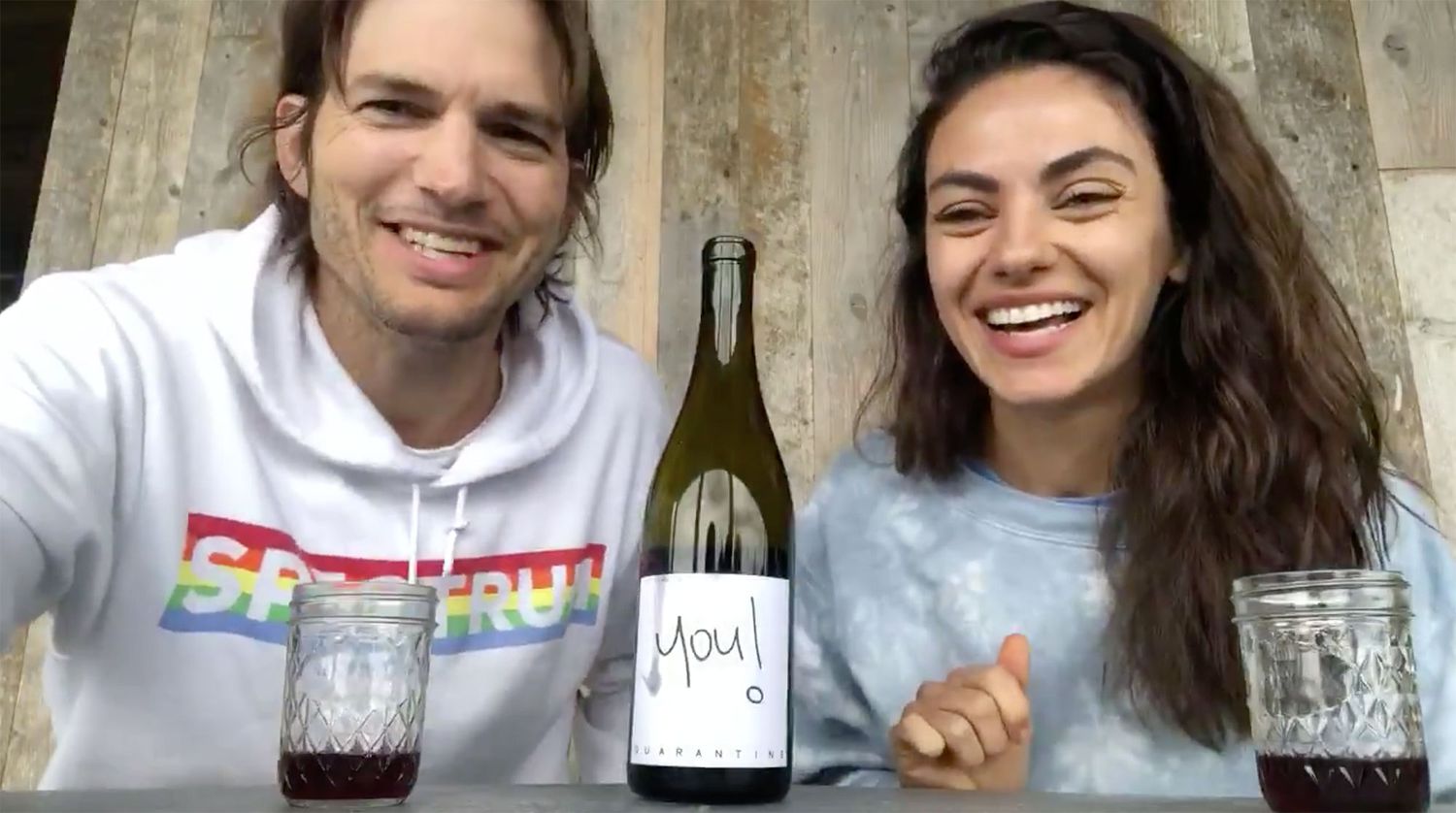 Screenshot of Mila Kunis and Ashton Kutcher from a video announcing the release of their new wine project in 2020.