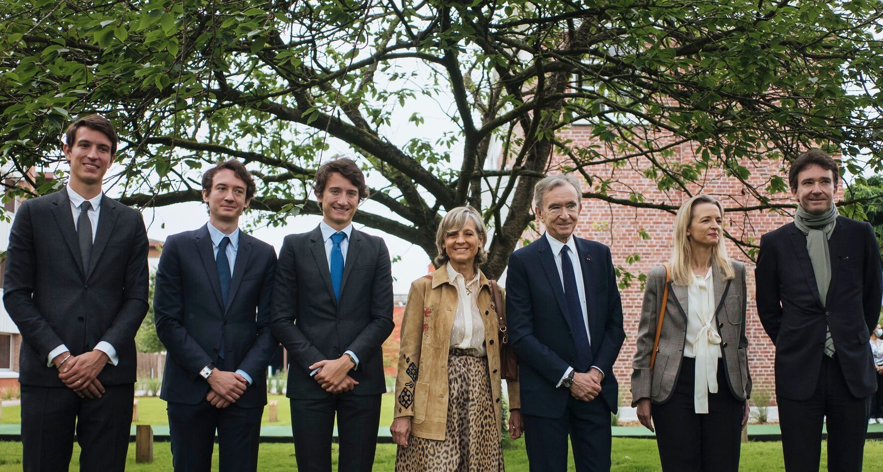 Bernard Arnault and wife Hélène Mercier-Arnault, center, with, from left, Alexandre, Frédéric, Jean, Delphine and Antoine Arnault.